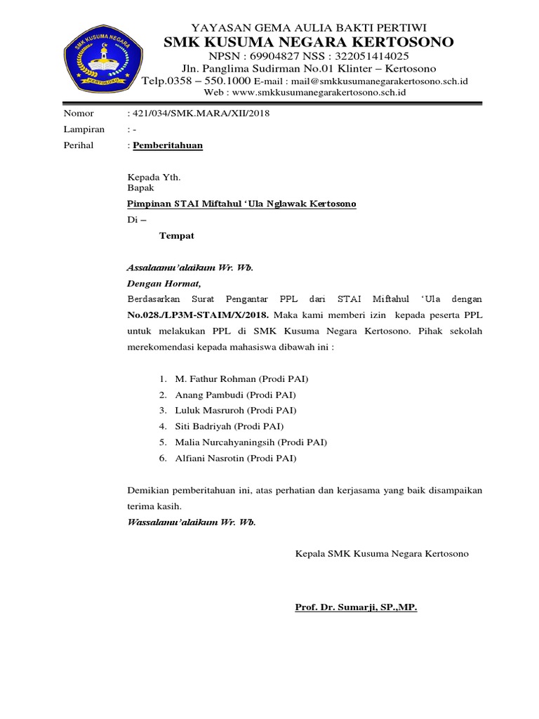 Contoh Surat Balasan Ppl Pdf