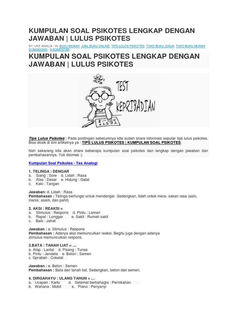 Kumpulan Soal Psikotes Lengkap Dengan Jawaban