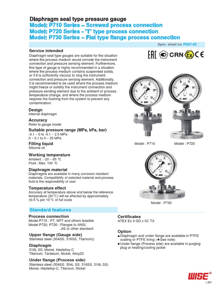 WISE Pressure Gauge P710, P720, P730 PDF Pressure Measurement
