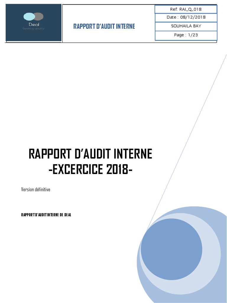 LE RAPPORT D'Audit Interne  Audit  Management de la qualité
