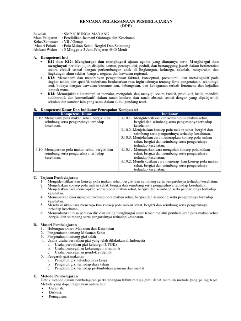 Rencana Pelaksanaan Pembelajaran Rpp Kompetensi Dasar Indikator