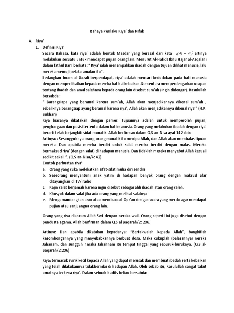 Bahaya Riya' dan Nifak dalam Ibadah | PDF