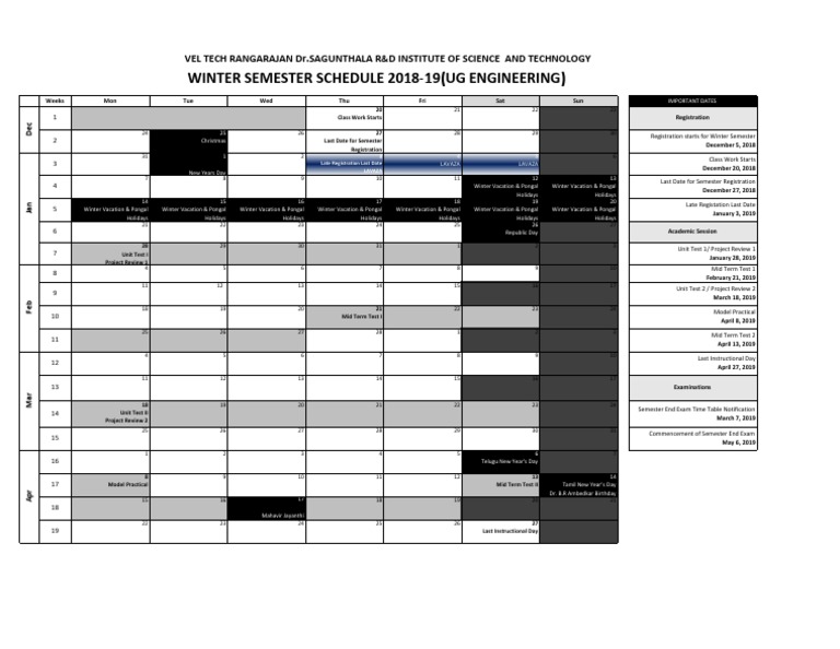 Winter Semester Schedule 2018-19 | PDF | Academic Term | Schools