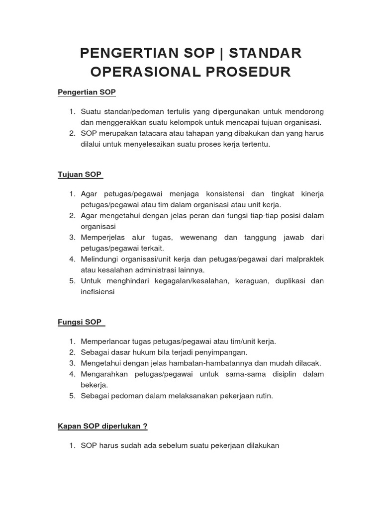Pengertian dan Fungsi SOP dalam Organisasi | PDF