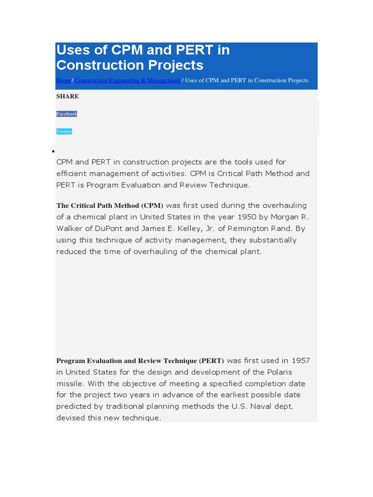 Uses of CPM and PERT in Construction Projects | PDF | Concrete ...