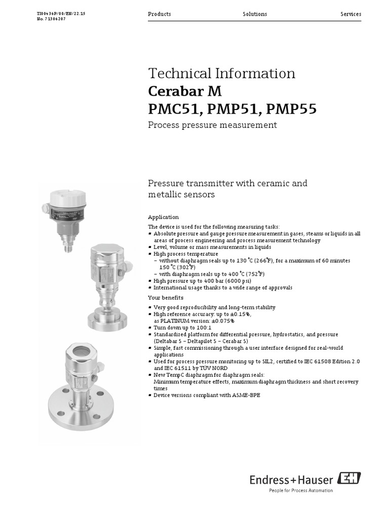 Technical Information Cerabar M PMC51, PMP51, PMP55: Process Pressure ...