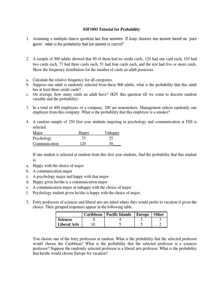 Probability Concepts and Calculations Guide | PDF | Multiple Choice ...