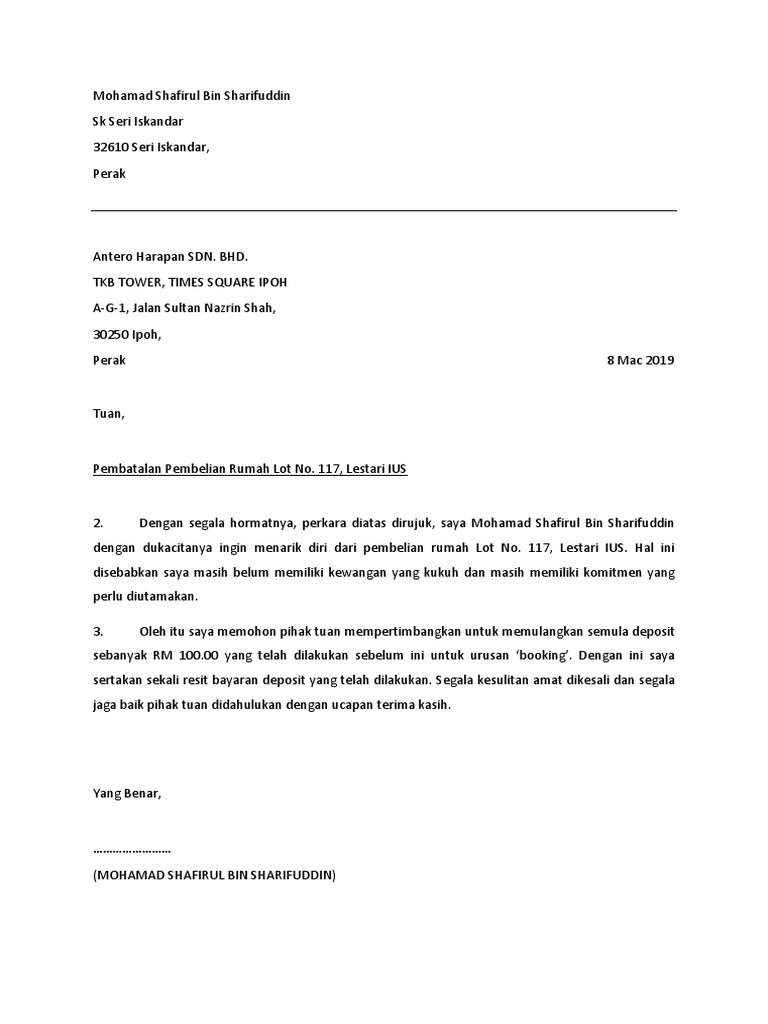 Surat Batal Beli Rumah Pdf