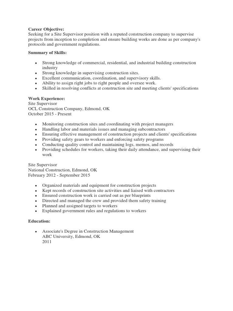 Resume Exmple PDF Supervisor - 1720096605