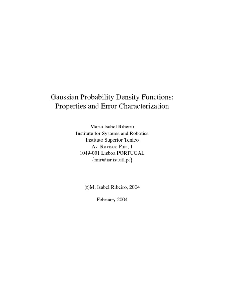Gaussian Probability Density Functions: Properties and Error ...