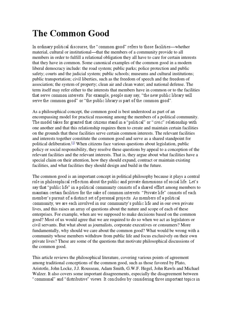 The Common Good PDF Common Good John Rawls