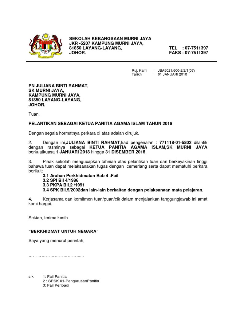 Surat Lantikan Ketua Panitia Pdf