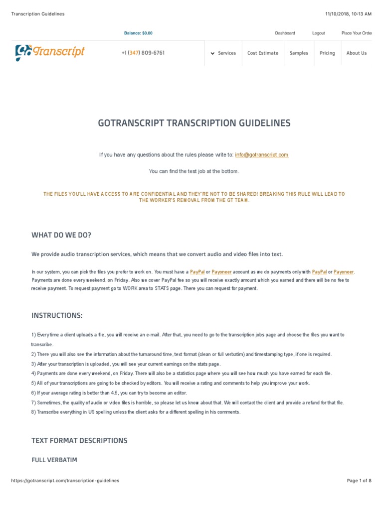 GoTranscript Transcription Guidelines | PDF | Human Communication ...
