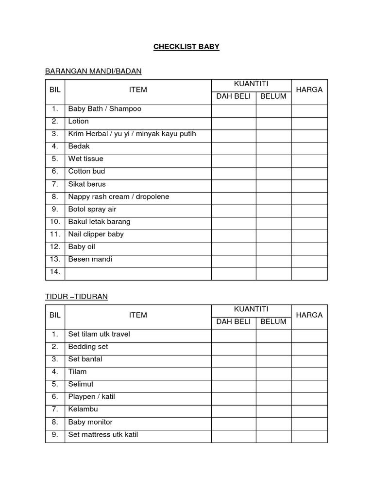 Checklist Baby N Mama | PDF | Domestic Implements | Infancy