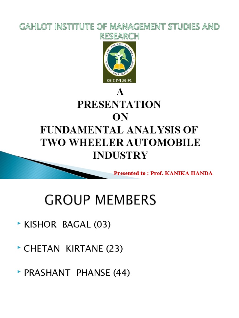A Presentation ON Fundamental Analysis of Two Wheeler Automobile ...
