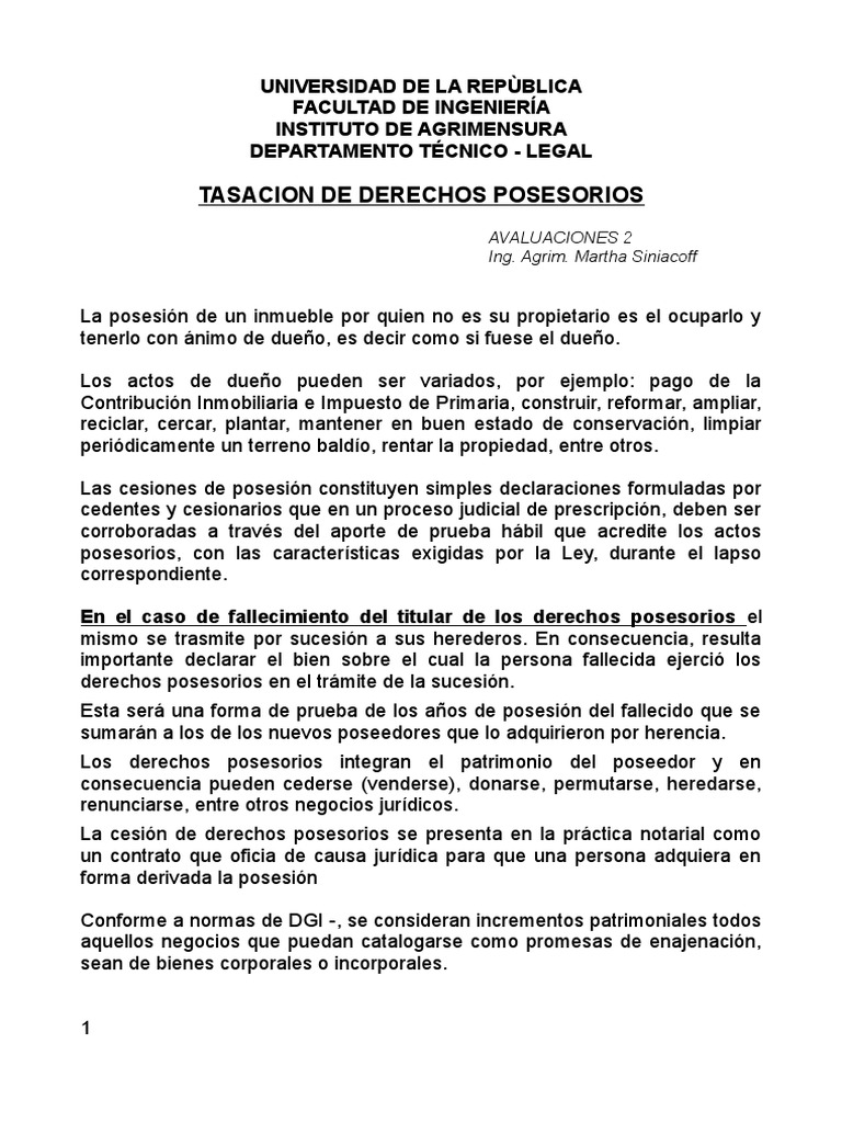 Tasacion Derechos Posesorios | PDF | Posesión (Ley) | Propiedad