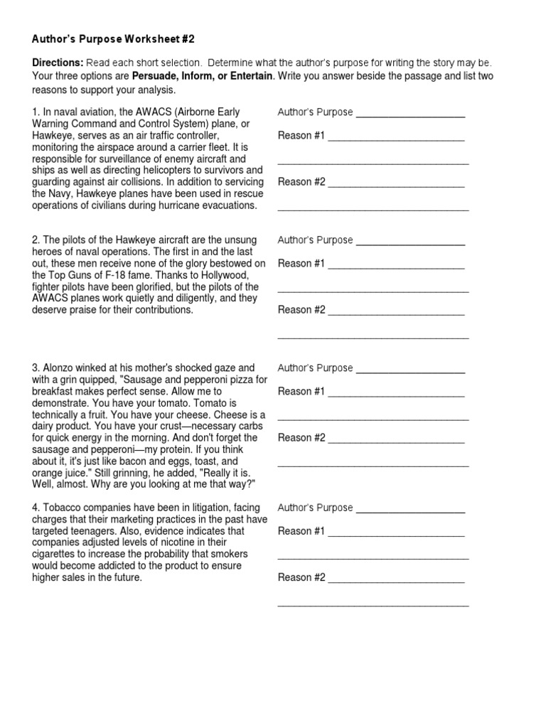 Authors - Purpose Worksheet 2 | PDF | Tobacco Industry | Industries