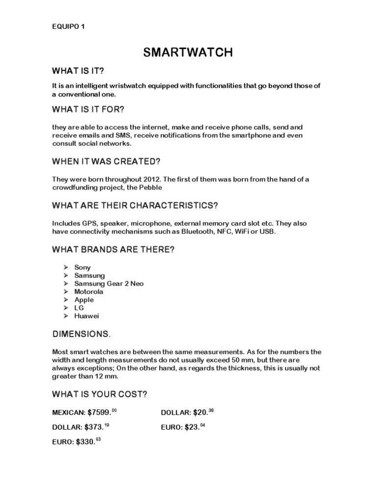 Overview of Smartwatch Features | PDF