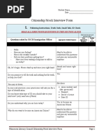 Citizenship Mock Interview Form: Read All Directions/Questions in This Section Aloud