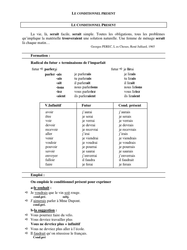 Le Conditionnel Présent en Français | PDF