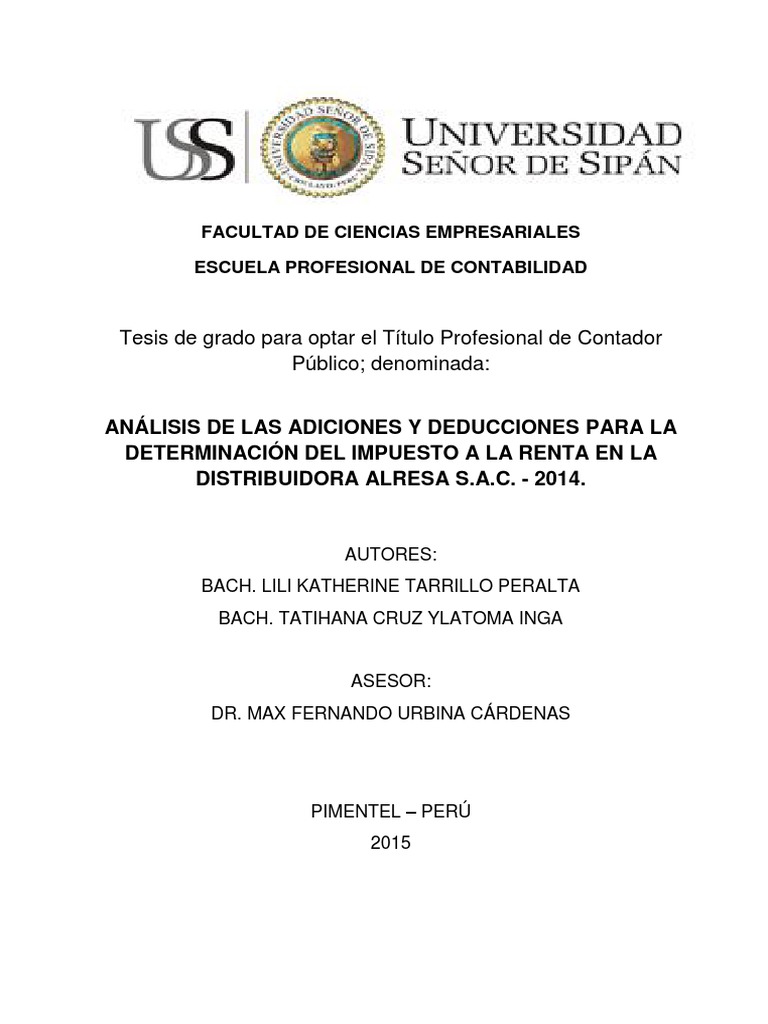 Adiciones y Deduciones Tesis PDF | PDF | Impuesto sobre la renta ...