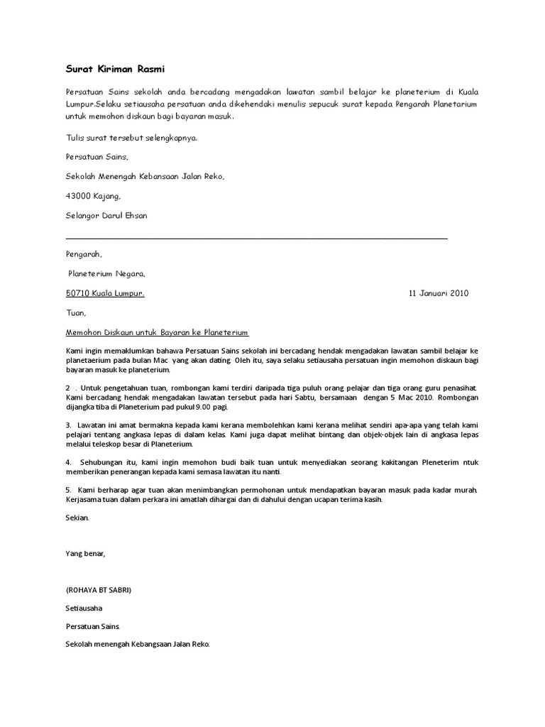 Format Surat Rasmi Font