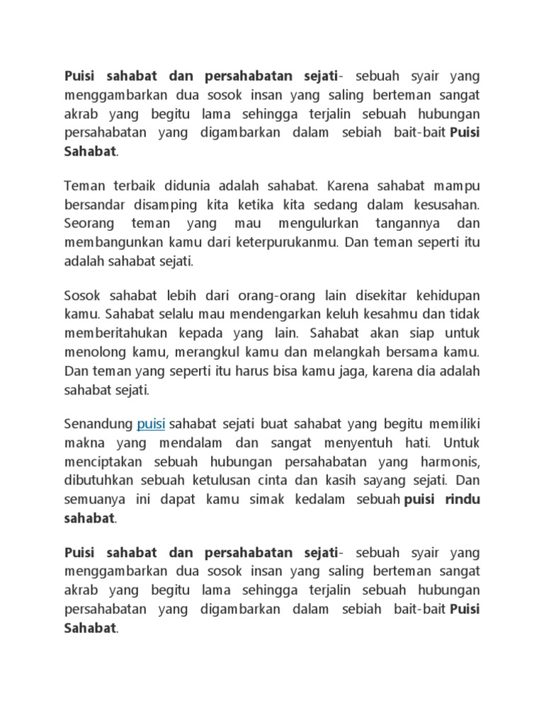 Puisi Sahabat Dan Persahabatan Sejati