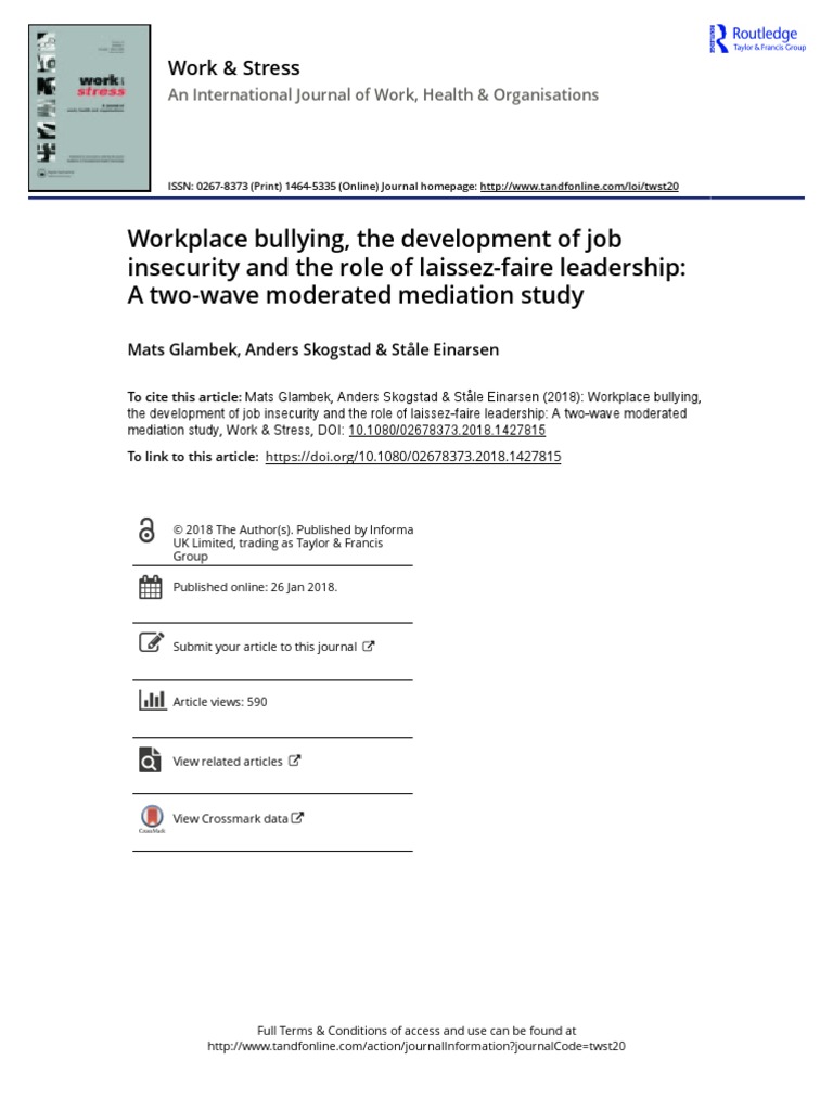 Workplace Bullying The Development of Job Insecurity and The Role of ...