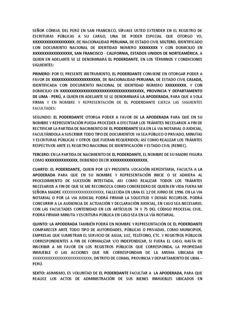 Modelo Poder Consular | Perú | Ley procesal