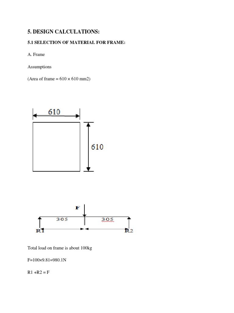 Design Calculations:: 5.1 Selection of Material For Frame | PDF ...