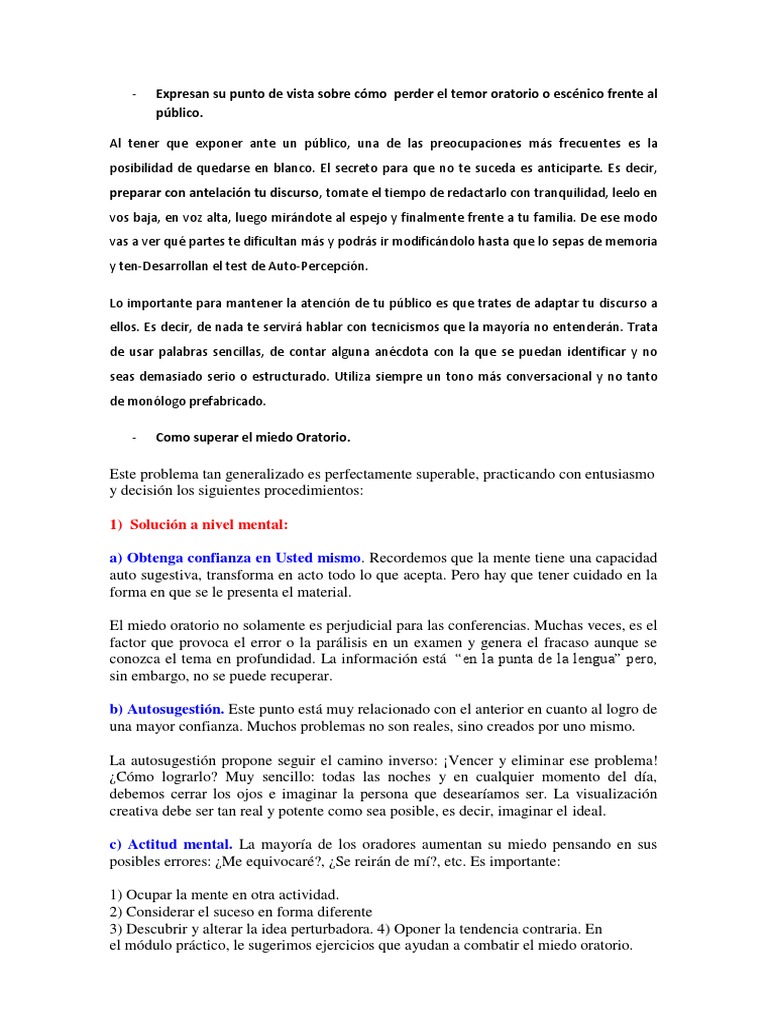 El Miedo Oratorio y Tecnicas de Relajacion Fisica Citas de Educacion