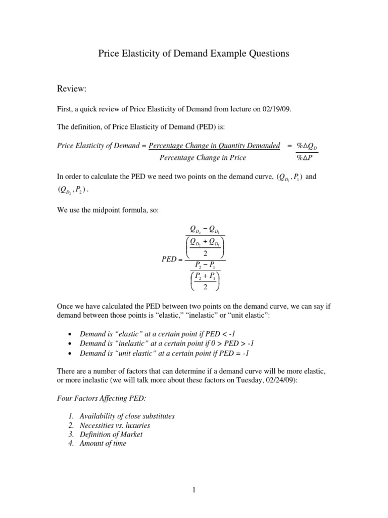 Price Elasticity of Demand Example Questions: Review | PDF | Price ...