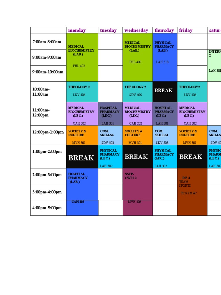 2J Weekly Class Timetable | PDF