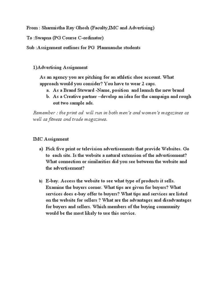 PG Assignment Outlines for IMC Students | PDF | Career & Growth