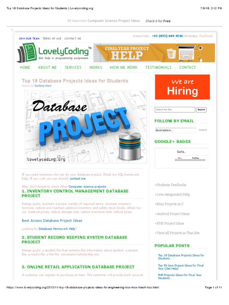 Top 18 Database Projects Ideas For Students Lovelycoding - Org | PDF ...