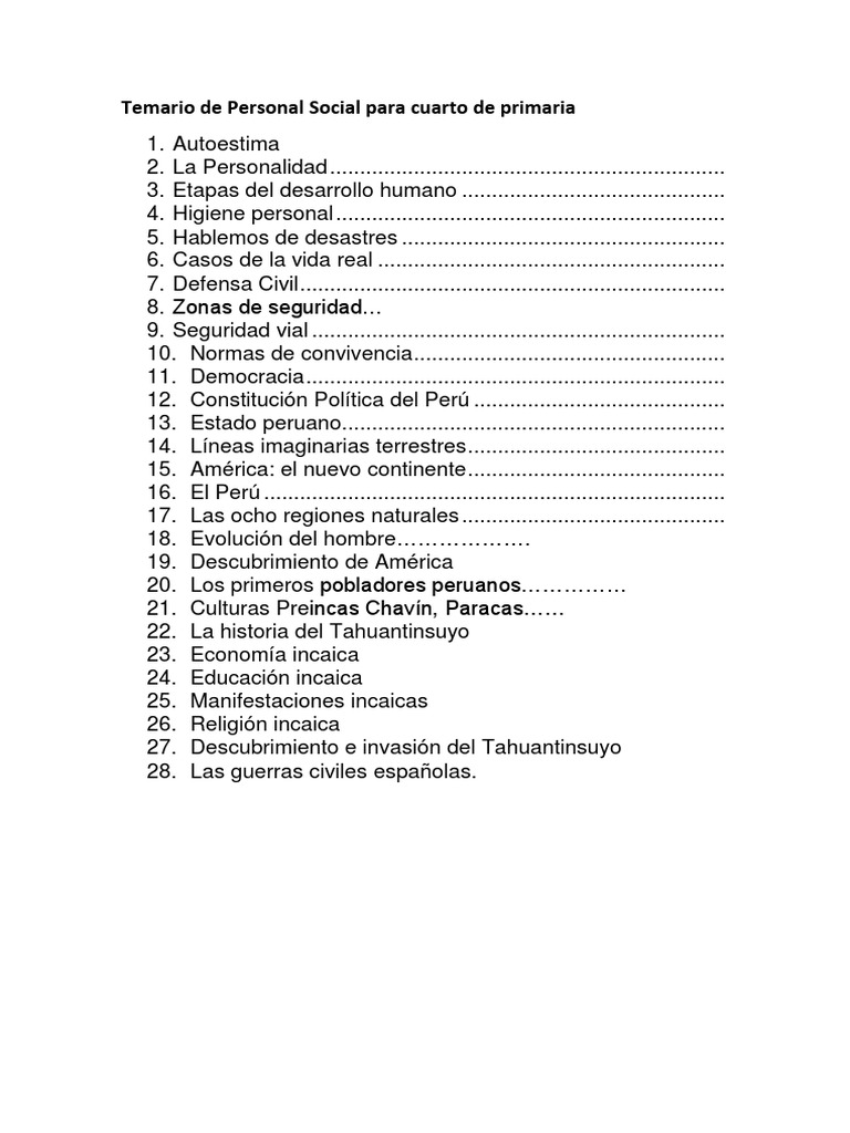 Temario de Personal Social 4to Primaria | PDF | Jesús | Imperio Inca