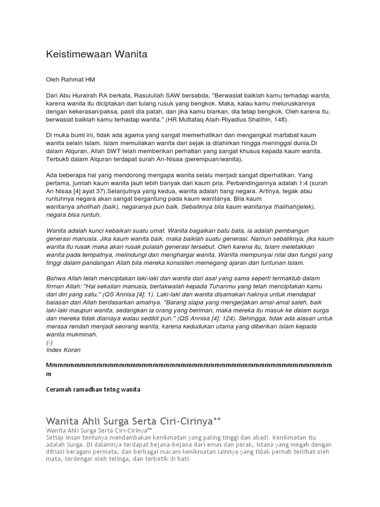 Ceramah Ok Tentang Keistimewaan Wanita Pdf
