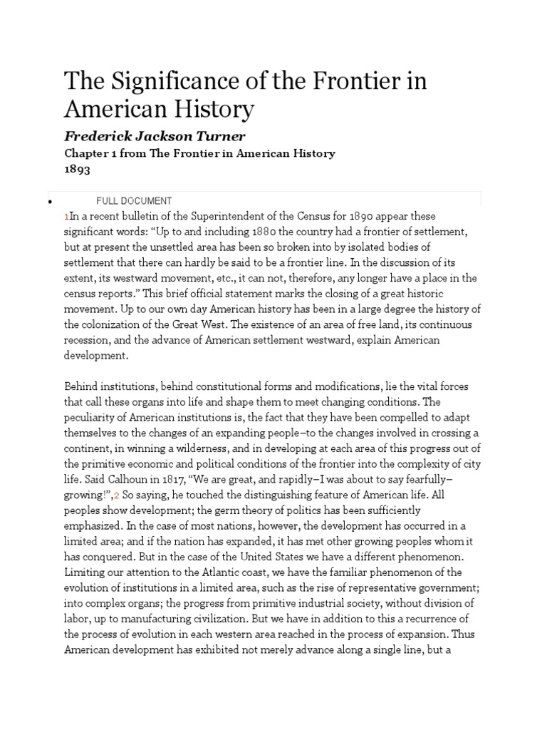 The Significance Of The Frontier In America