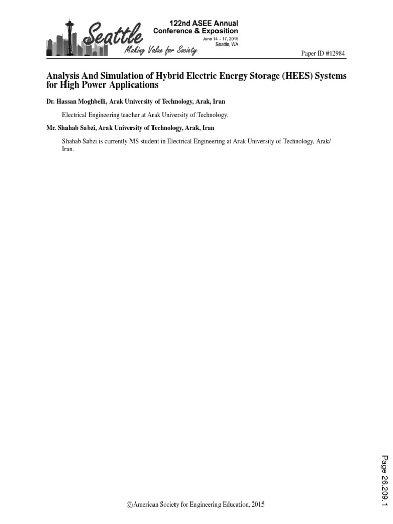 Hybrid Electric Energy Storage Systems Analysis | PDF | Energy Storage ...
