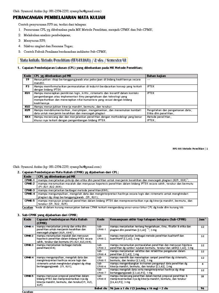 Contoh RPS Mata Kuliah Penelitian | PDF | Komputer