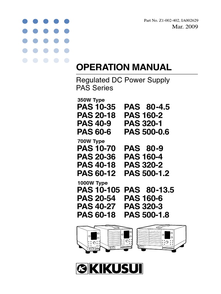 Operation Manual: Regulated DC Power Supply PAS Series | PDF