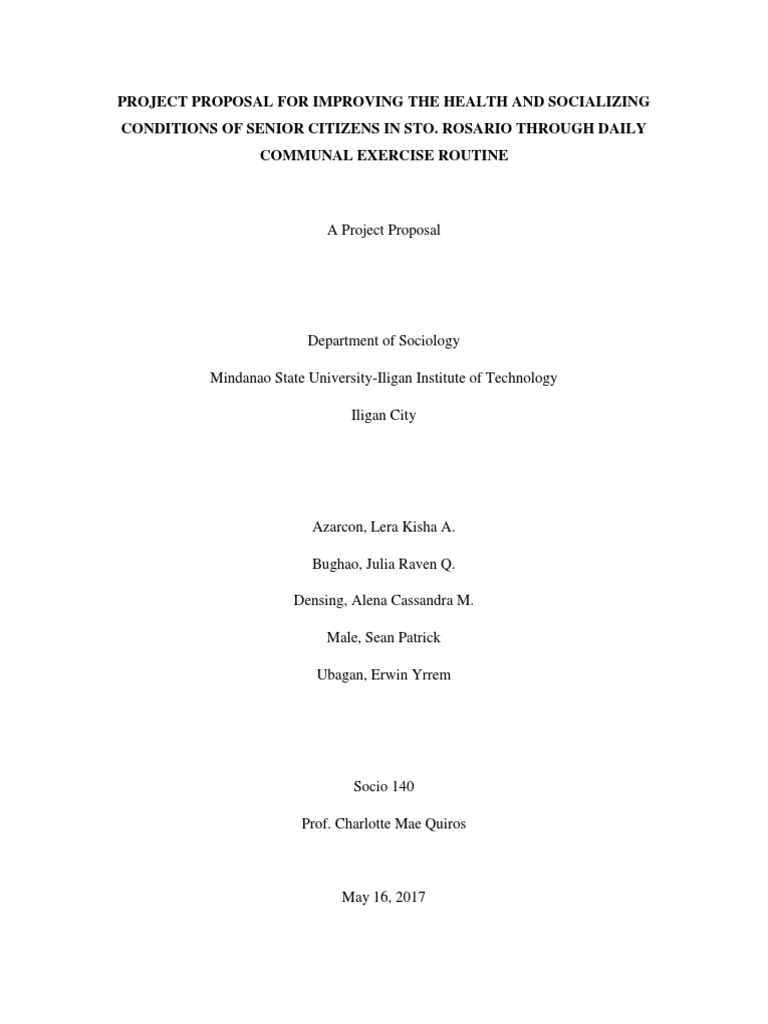 Project Proposal For Improving The Health and Socializing Conditions of ...