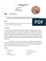 Efecto de La Concentración Sobre La Constante de Velocidad