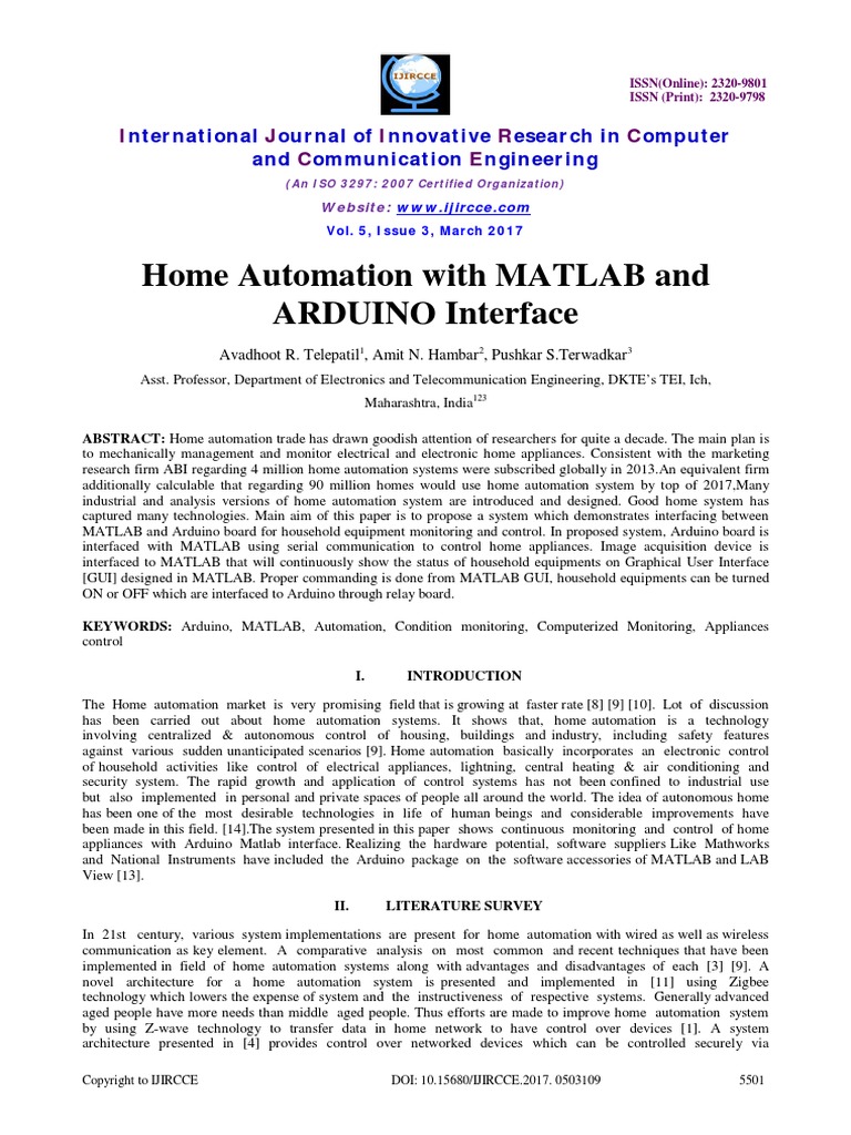 Home Automation With MATLAB and ARDUINO Interface | PDF | International ...