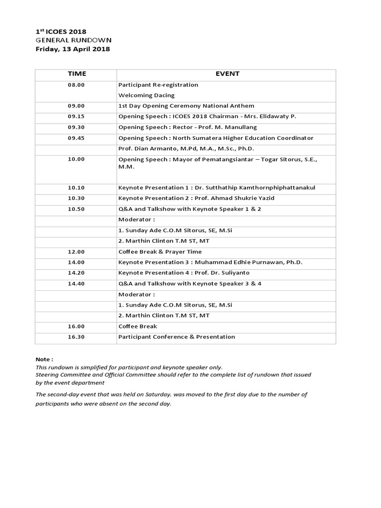 ICOES 2018 Event Schedule Overview | PDF | Career & Growth | Travel