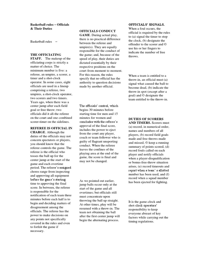 Basketball Rules Officials & Their Duties Officials Conduct GAME. During Actual Play