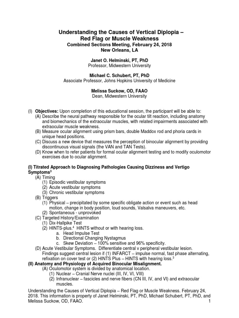 Causes of Vertical Diplopia Explained | PDF | Senses | Eye