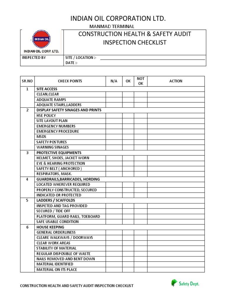 Safety Audit Format Gs Manmad | PDF | First Aid | Occupational Safety ...