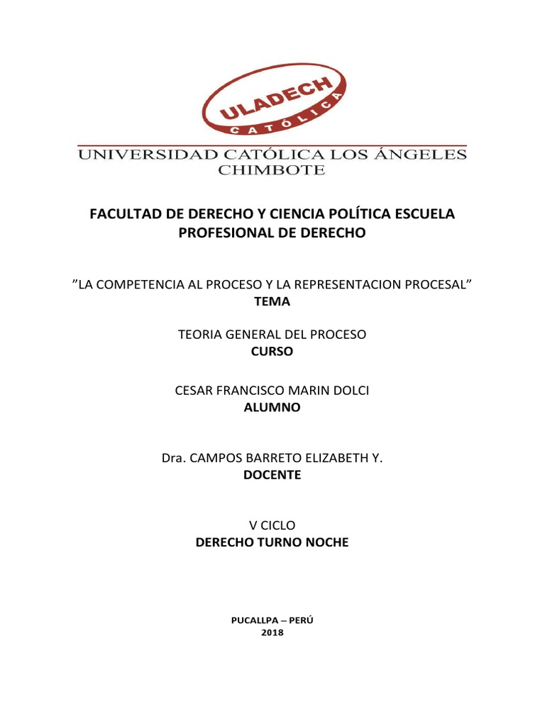 Competencia y Representación Procesal | PDF | Competencia (ley) | Ley ...