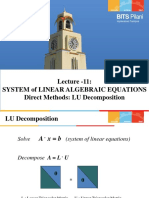Lecture - 11: System of Linear Algebraic Equations Direct Methods: LU Decomposition